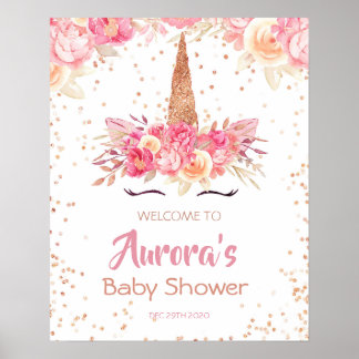 Välkomstskylt för rosa Unicorn Baby Shower Poster