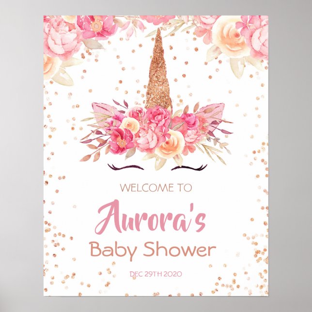 Välkomstskylt för rosa Unicorn Baby Shower Poster (Framsidan)