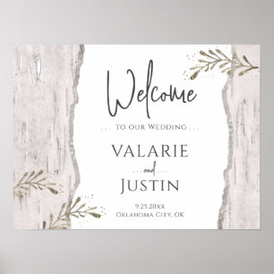 Välkomstskylt för Rustic Birch Wood Bröllop Poster
