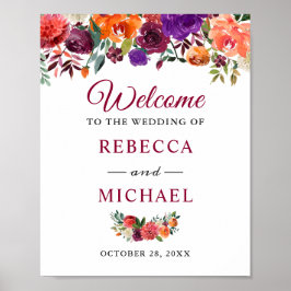 Välkomstskylt för Rustic Bloom Burgundy Flowers Br Poster