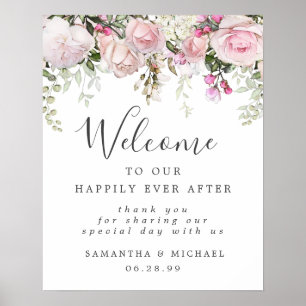 Välkomstskylt för Rustic Boho Rosa White Blommigt Poster