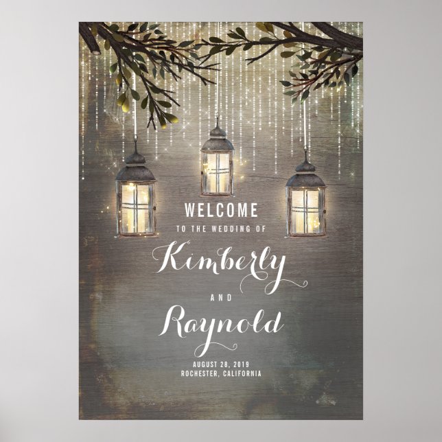 Välkomstskylt för Rustic Lantern Ljus Bröllop Poster (Framsidan)
