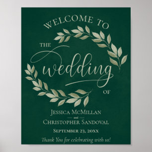 Välkomstskylt för Rustic Löv Sage & Emerald Bröllo Poster