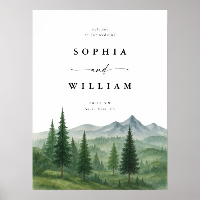 Välkomstskylt för Rustic Mountain Bröllop Poster (Framsidan)