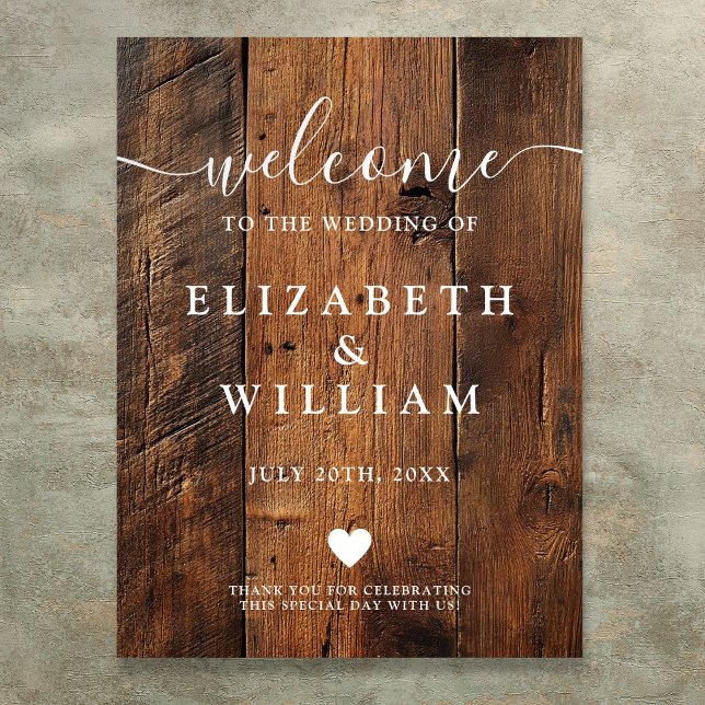 Välkomstskylt för Rustic Wood Barn Bröllop Poster (Rustic Wood Barn Wedding Welcome Sign)