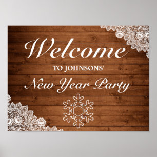 Välkomstskylt för Rustic Wood & Snöre Snowflake Poster