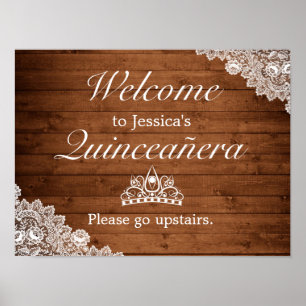 Välkomstskylt för Rustic Wood & Snöre Tiara Quince Poster