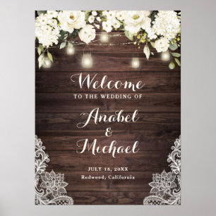 Välkomstskylt för Rustic Wood Snöre White Flower B Poster