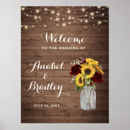 Välkomstskylt för Rustic Wood Sunwers Burgundy Bur Poster