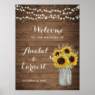 Välkomstskylt för Rustic Wood Sunwers Ljus Bröllop Poster