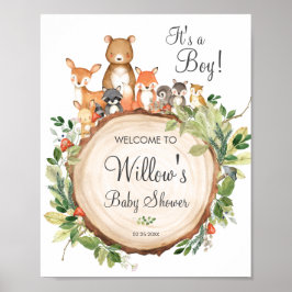 Välkomstskylt för Rustic Woodland Animals Baby Sho Poster
