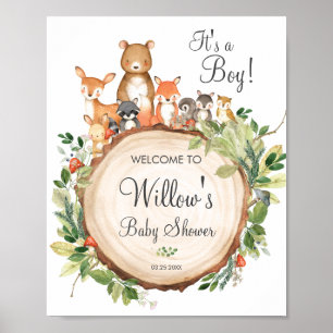 Välkomstskylt för Rustic Woodland Animals Baby Sho Poster
