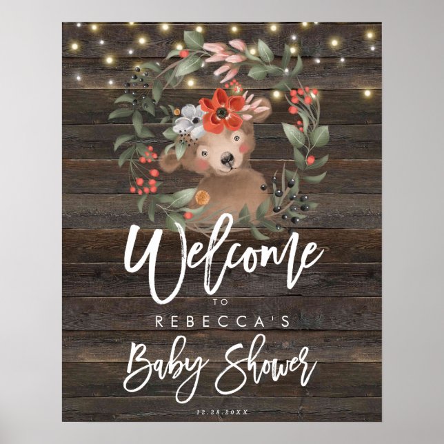 Välkomstskylt för rustik blommigt vid babydusch poster (Framsidan)