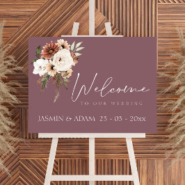 Välkomstskylt för Rustik Lila Peach Blommigt Bröll Poster