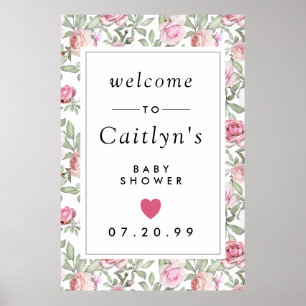 Välkomstskylt för Rustik Rosa Blommigt Baby Shower Poster
