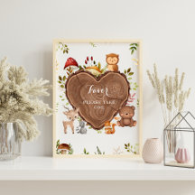 Välkomstskylt för rustiska trädsdjur Baby Shower