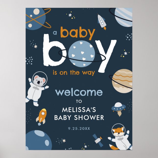 Välkomstskylt för rymden Baby Shower Poster (Framsidan)