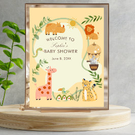 Välkomstskylt för Safari Animal Friends Baby Showe Poster