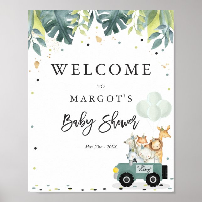 Välkomstskylt för Safari Drive by Baby Shower Poster (Framsidan)