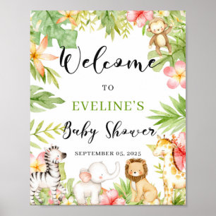 Välkomstskylt för Safari Jungle Animals Baby Showe Poster