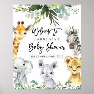 Välkomstskylt för Safari Jungle Animals Baby Showe Poster