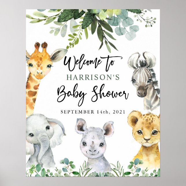 Välkomstskylt för Safari Jungle Animals Baby Showe Poster (Framsidan)