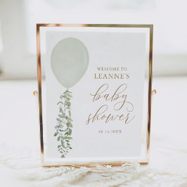 Välkomstskylt för Sage Grönt Balloon Baby Shower Poster