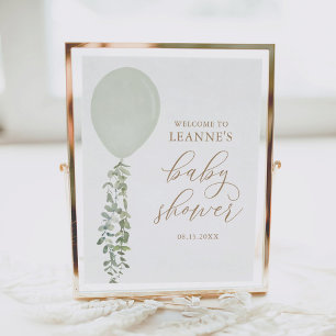 Välkomstskylt för Sage Grönt Balloon Baby Shower Poster