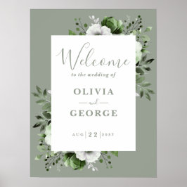 Välkomstskylt för Sage Grönt Botanical Blommigt Br Poster
