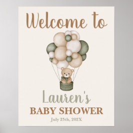 Välkomstskylt för Sage Grönt Nalle Baby Shower Poster