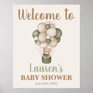 Välkomstskylt för Sage Grönt Nalle Baby Shower Poster