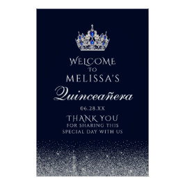 Välkomstskylt för Sapphire Blue Glitter Quinceaner Perfect Poster