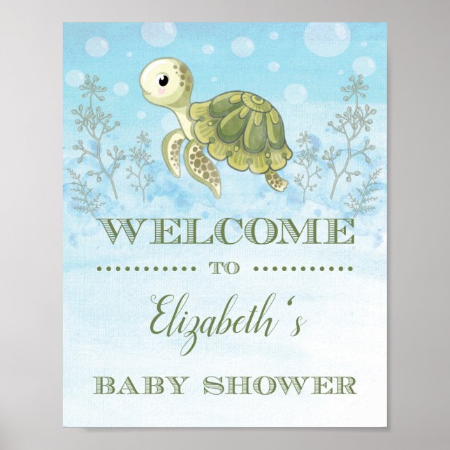Välkomstskylt för Sea Turtle Baby Shower Bay Ocean Poster (Framsidan)