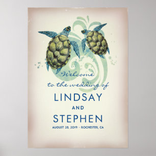 Välkomstskylt för Sea Turtles Beach Wedding Poster