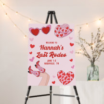 Välkomstskylt för senaste Rodeo Cowgirl Bacheloret