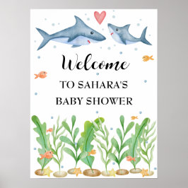 Välkomstskylt för Shark Baby Shower under havet Poster