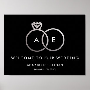 Välkomstskylt för silver Modern Ringar Bröllop Poster
