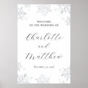 Välkomstskylt för silver Snowflake Winter Wedding Poster