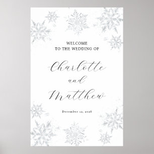 Välkomstskylt för silver Snowflake Winter Wedding Poster