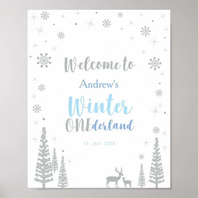Välkomstskylt för Silver Winter Pojke Födelsedagsf Poster (Framsidan)
