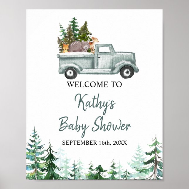 Välkomstskylt för skogslevande djur och tallar poster (Framsidan)