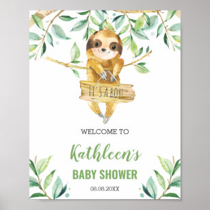 Välkomstskylt för Sloth Greenery Boy Shower Poster