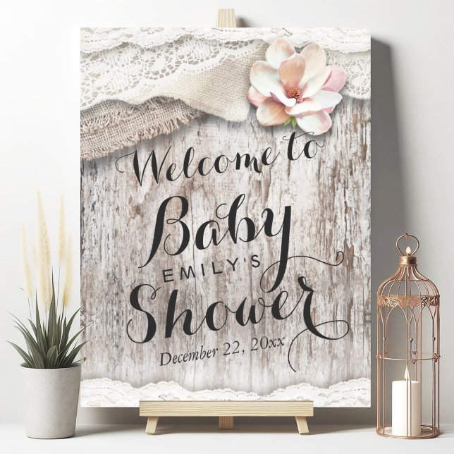 Välkomstskylt för Snöre-babyskor för Rustic Wood B Poster (Skapare uppladdad)