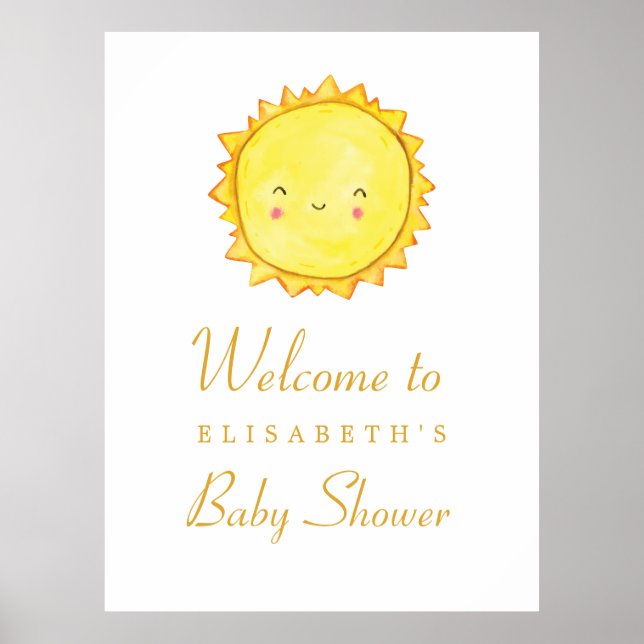 Välkomstskylt för sol Baby Shower/Tack-hämtning Poster (Framsidan)