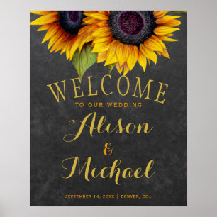 Välkomstskylt för solblommor, elegant elegans poster