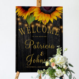 Välkomstskylt för solblommor, rustiskt träfall poster