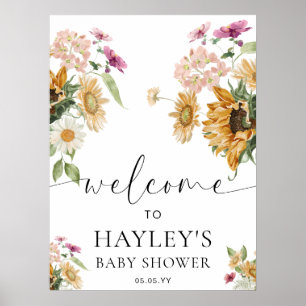 Välkomstskylt för solrosblomma, babyskor poster