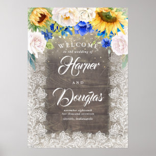 Välkomstskylt för solrosblommor, Rustic Fall Weddi Poster