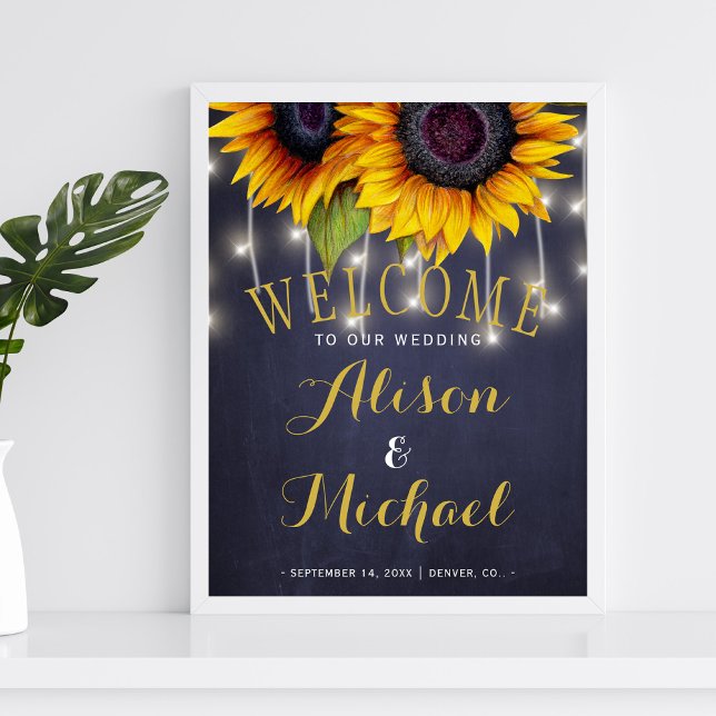 Välkomstskylt för solrosblommor, rustik ljus poster (Skapare uppladdad)