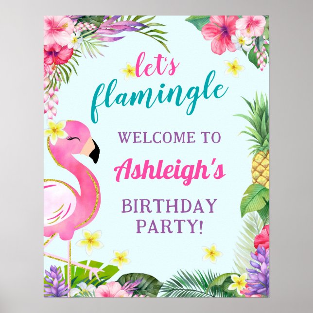 Välkomstskylt för sommarflamingo-Födelsedagsfesten Poster (Framsidan)